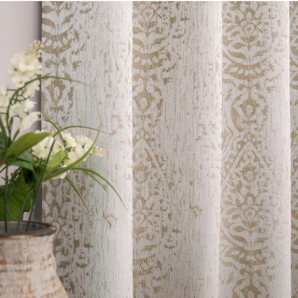 Curtains for Darkening 50% Blackout Raised Pattern for Bay Window,63”- 2 Panels